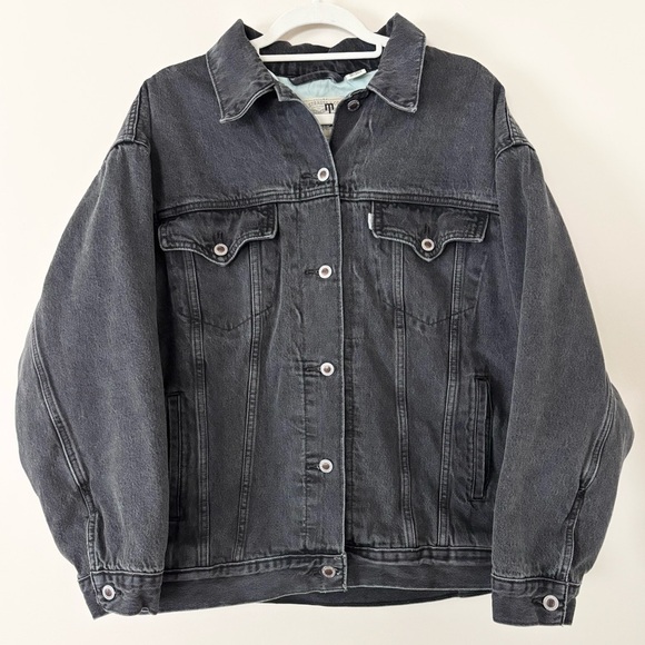 Levi’s Silver Tab Washed Black Oversized Baggy 90s Trucker Thick Denim Jacket - Picture 1 of 14